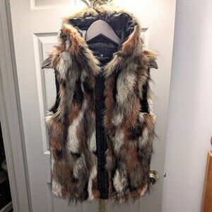 American Eagle Faux Fur Hooded Vest